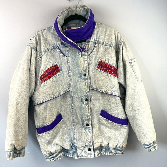 Vintage Retro 80s Gitano Acid Wash Denim Puffer Coat Size M - Picture 1 of 13